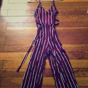 Striped maroon jumpsuit
